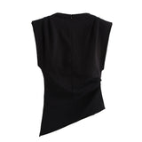 New Folding Decoration Asymmetric Cushion Shoulderless Top