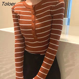 Women Long Sleeve T-shirts Button Pullover Skinny Sexy Knitted Spring New Retro Gentle Korean Style Elegant Chic