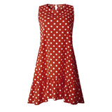 New Women Summer Dress Polka Dot Chiffon Sleeveless Beach Mini Dress Casual Blue Sundress Fashion Plus Size For