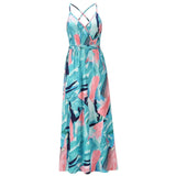 Floral Long Dress Sexy Backless Casual Beach Strap Dress 2021 Clothes Dresses For Women Blue Sundress