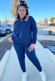 Casual Sports Round Neck Long Sleeve Loose Sweatshirt and Jogger Pants 2 Piece Set