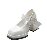 Graduation party Patent Leather Black Shoes Women Punk Chunky Designer Platform Mary Janes Heels Square Toe Goth High Heels Women Pumps Plus