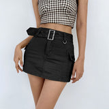 Rockmore Women'S Jeans Skirt With Belt Summer Low Waist Denim Skirt Streetwear Mini Short Skirt Korean E Girl Casual