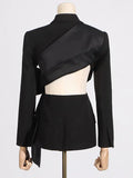 Toloer Autumn / Winter New Fashion Sexy V Collar Waist Bow Stitching Design With Waist Suit Jacket-Outfit