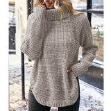 And Winter Women's Sweater Fashion High-Pin Open Fork Cover Long-Sleeved Knitted Shirt