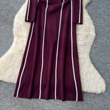 High-End Sense Niche Fashion Side To Receive Waist Round Collar Long-Sleeved Sweater Dress Female Thin