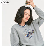 Women Sweatshirts 2022 Autumn Long Sleeve O Neck Loose Hoodies Graphic Print Grey Vintage Casual Streetwear