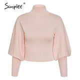 High waist Lantern Sleeve women's sweater Autumn winter white casual Pullover High street style knitted sweater