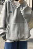 women's jacket sweatshirt new thick zipper big pocket sweatshirt solid color coating Korean loose wild hoodie