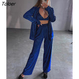 Sparkly Silver Three Piece Pants Set For Women Outfits Party Clubwear Fashion Female Glitter Blazer Suit Mathing Sets