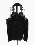 Women Striped Off Shoulder Big Size Blazer New Lapel Long Sleeve Loose Fit Jacket Fashion Tide Spring Autumn 2023