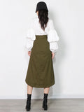 TWOTWINSTYLE Streetwear Two Piece Set For Women V Neck Long Sleeve Shirt High Waist Frill Trim Irregular Hem Skirts Female