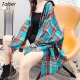 Sleeve Shirts Women Plaid Casual 3XL Loose Vintage Harajuku Tunic Tops Elegant Retro All-match Korean Style Spring