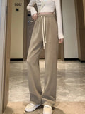New Autumn Winter Women's High Waist Plus Velvet Wide Leg Pants Women Straight Warm Loose Trousers New Korean Lace Up