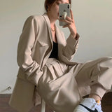 Casual Korean Blazer Suits Loose Two Piece Set Women Long Sleeve Coat and High Waist Harem Pants 2 Piece Outfits 2021