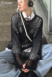 Loose Smock Tops Women Y2K Aesthetic Hollow Out Knit Pullovers Harajuku Fairycore Grunge Crochet Cover-ups Sweater