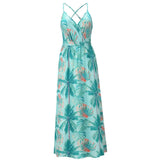 Floral Long Dress Sexy Backless Casual Beach Strap Dress 2021 Clothes Dresses For Women Blue Sundress