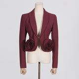 Toloer Summer New Fashion V-Neck Stereo Rose Splicing Design Sense Suit High Waist Pleated Skirt Suit-Outfit