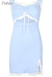 Sweet Y2K Lace Slip Dress Party Holiday Sleeveless Mini Wrap Bandage Kawaii Dresses Lolita Robe Sexy Outfit