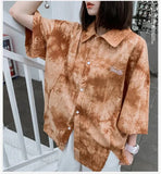 Punk Women's shirt Gothic Black Blouse Top New Women Tie Dye Korean Oversize blouses & shirts Loose Casual Clothes