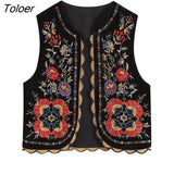 Women Vintage Sequins Flower Embroidery Vest Jacket Ladies National Style Patchwork Casual Velvet WaistCoat Tops