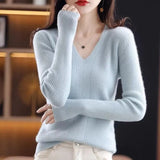 and Winter Fashion Soft Sweater Women Pullover Casual 2022 V-neck Tops 100% Wool Bottoming Sweaters Loose Clothes