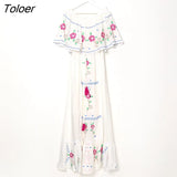 Boho Women Elegant Embroidered Lace Maxi Dress Off the Shoulder Sexy Slash Neck Casual Beach Summer Dress Female