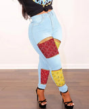 Print Patch Ripped High Waist Tight