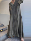 for Women 2022 Summer Casual Fashion V-neck Button Bright Pleated Folds Loose Large Swing Long Dress for Women