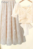 Popular Sweet and Elegant Women's Skirt Set Sexy Lace Chiffon Shirt Tulle Bubble Skirt Two-piece Set Party