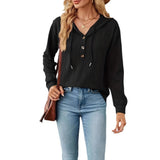 Autumn And Winter New Solid Color Hooded Buttons Loose Long-Sleeved Women's