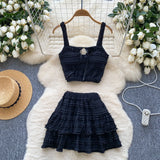 Dress With Women's Summer Chic Gentle Wind Tie Sling Sling Small Vest + High Waist Folded Lotus Side Half