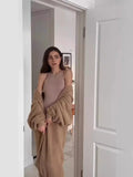 Autumn And Winter Hot Sweater Suit Women Loose Long Version Imitation Cardigan + Open Fork