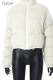 Corduroy Apricot Stand Collar Long Sleeve Warm Coat Women Zipper Drawstring Cotton-padded Jacket Fall Winter