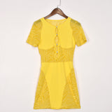 Sisterlinda Autumn Sexy See Through Bodycon Mini Dress Women Casual Street Short Sleeve Hollow Out Party Clubwaer Female