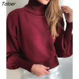 Turtleneck Sweater Women Knitted Loose Long Sleeve Top Casual White Pullover Autumn Winter Solid Basic Sweaters