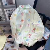 Sunscreen Shirt for Women Colorful Letter Printing Streetwear Thin Blouse Loose Long Sleeve Summer Lazy Style