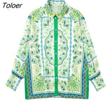 Women Fashion Flowing Totem Print Shirts Vintage Long Sleeve Button-up Female Blouses Blusas Chic Tops