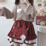 Kawaii Lace Lolita Skirt Women Harajuku Vintage Ruffle Patchwork Elastic Waist Mini Skirts Soft Girl Japanese