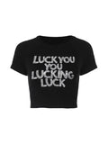 Sequined Letter Black Crop Top-Outfit