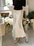 Long Satin Skirt Women Elegant Korean Fashion High Waist Solid Silk A-line Skirt Office Lady Casual Summer Fashion