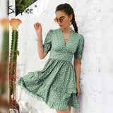Party Purple v-neck polka-dot women Short Dress 2022 Casual Puff sleeve A-line High Waist Sundress Sexy Summer Outfit