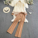 Version Of Casual Fashion Knitting Suit Women's Autumn And Winter Loose Long Sleeves Bumper Tops High Waist Thin Legs Long