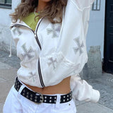 Y2K Fashion Rhinestone Hoodies Women Hip Hop Joggers Sweatshirt Korean Oversized Zipper Sport Coat Ladies Gothic Jacket