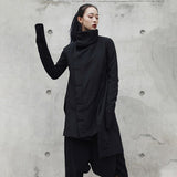 Black Winter Clothing For Women High Neck Long Sleeve Loose Asymmetrical Solid Casual Coats Female Korean Fashion