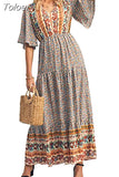 Beach Long Dress Women Clothes 2023 Summer Button V-neck Flared Sleeves Dresses Boho Hippie Chic Maxi Dress