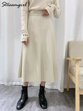 Waist Vintage PU Skirt Women Maxi Leather Skirts Womens 2022 Autumn A Line Green Faux Leather Long Skirt For Women