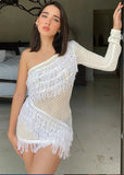Hollow Out Fringe One Shoulder Mini