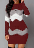 Casual Stripe Print Round Neck Long Sleeve Bodycon