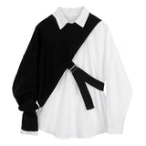 Women White Knitting Split Big Size Blouse New Lapel Long Sleeve Loose Fit Shirt Fashion Tide Spring Autumn 2023